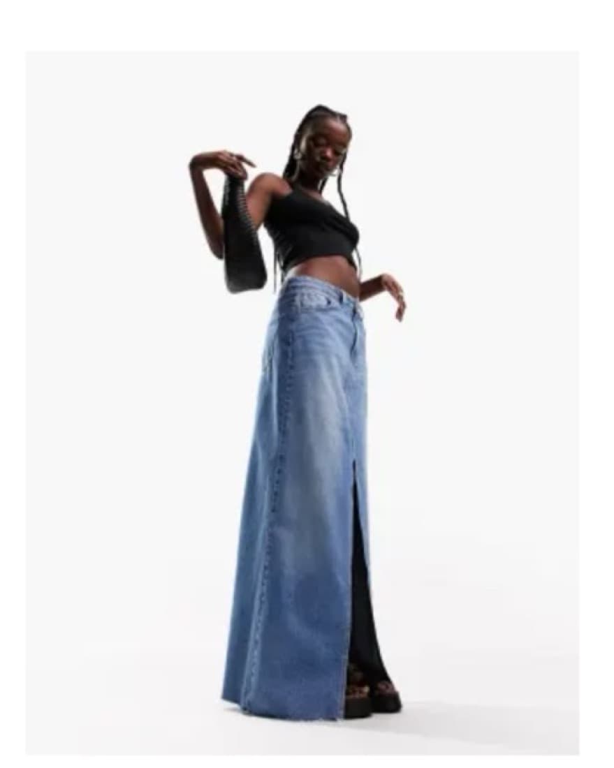 Long Denim Skirt With Slit In Front - Image 2