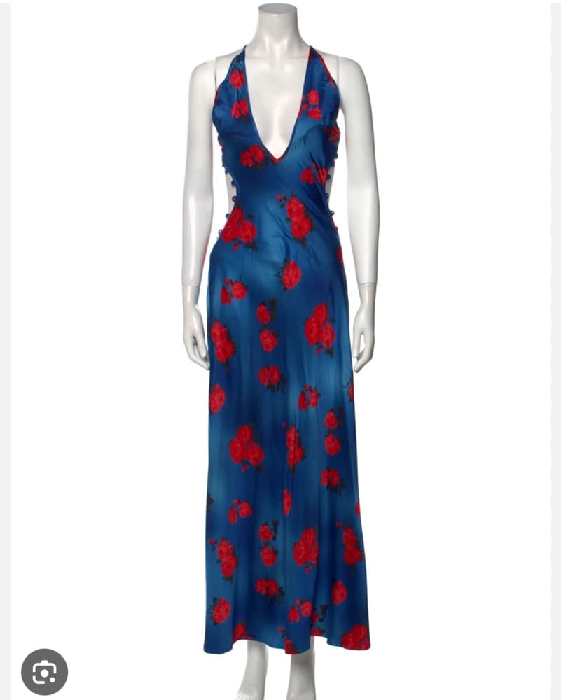Blue Red Floral Silk Maxi Dress Mirae - Image 4