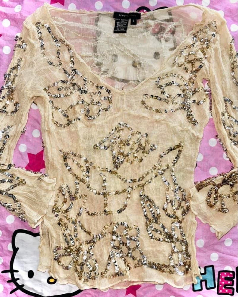 bcbg micromesh cream sequins/beaded long - Image 1
