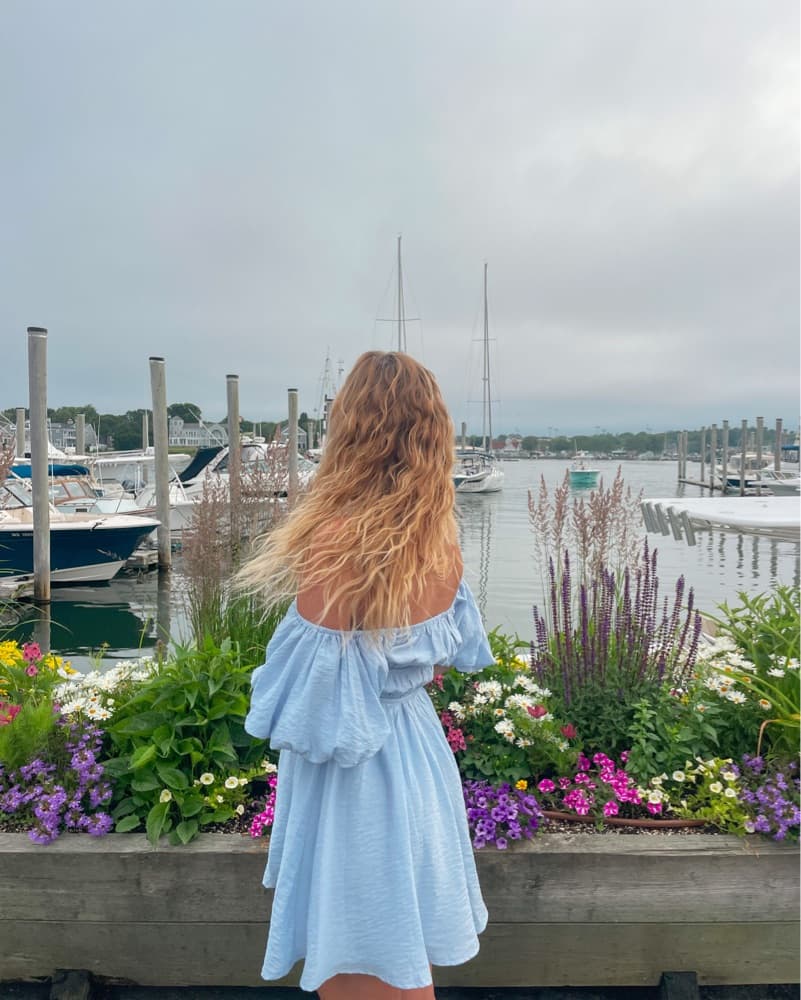 blue puff sleeve mini sundress - Image 1