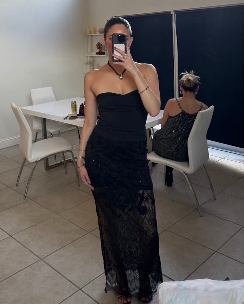 BEBE Black Beaded Lace Maxi Skirt - Image 1