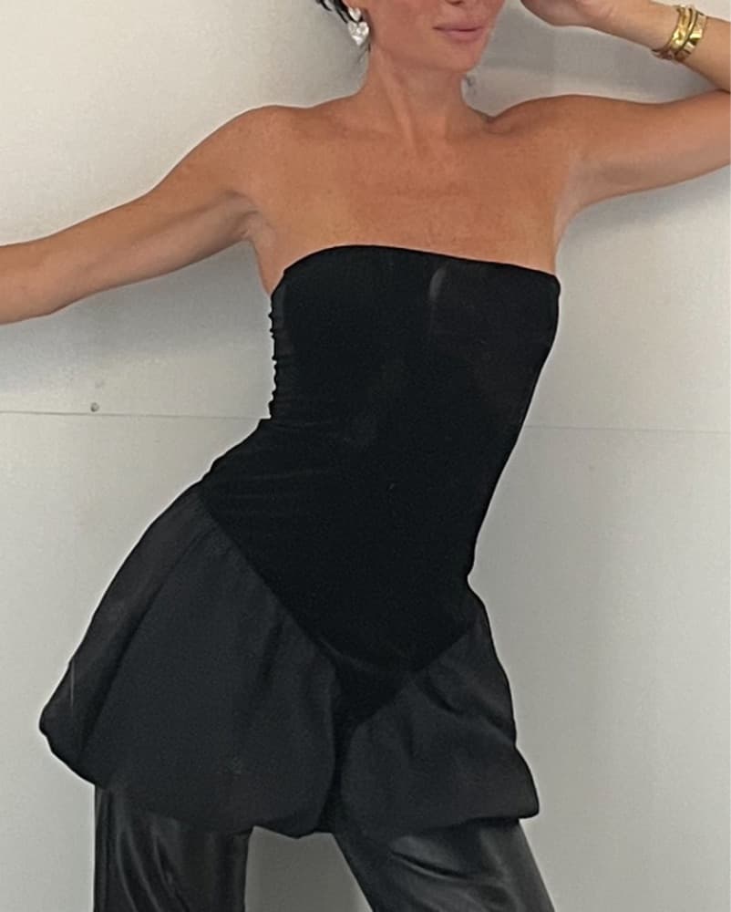 Black Velvet And Satun Puffy Mini Dress - Image 2