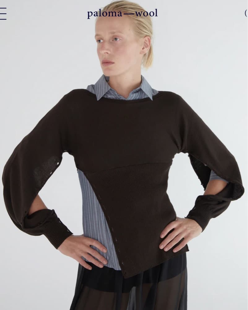 Paloma Wool Brown Button Fa Wool Asymmetric Long Sleeve Unique Sweater - Image 4