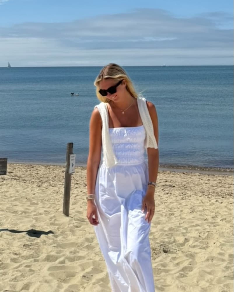 Chic White Midi Dress Solid And Striped  - Image 1