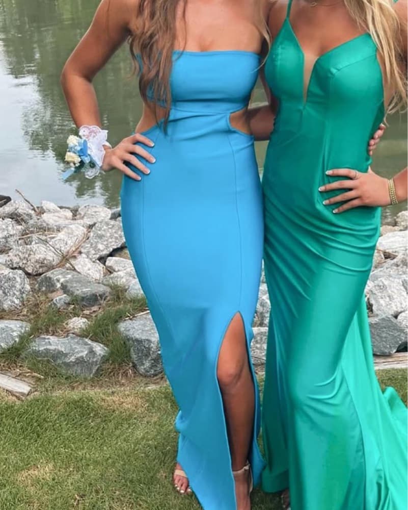 Long Blue Cut-Out Dress - Image 2