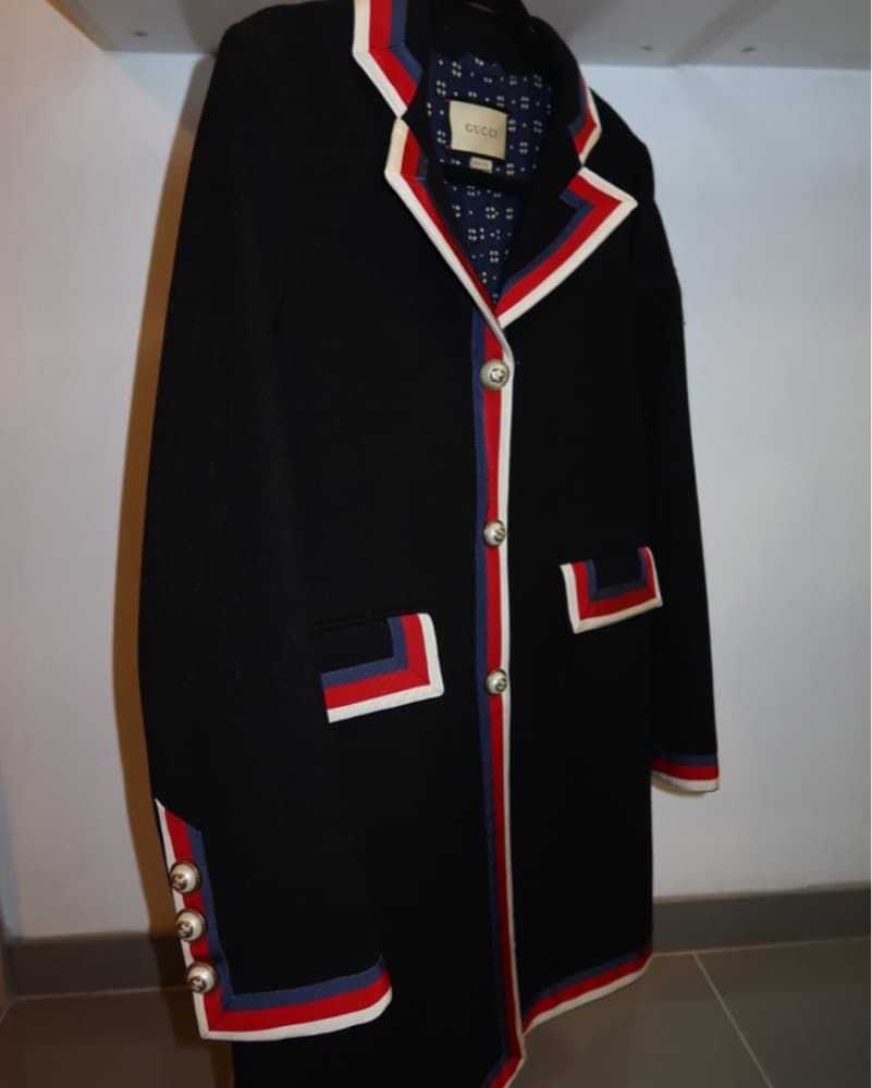 GUCCI Wool Coat Multicolour Trim - Image 1