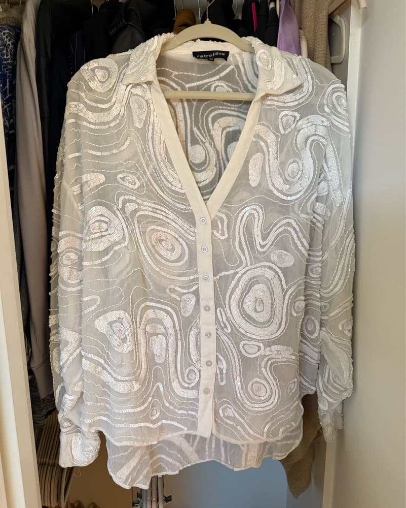 Retrofete White Sequin Swirls Blouse - Image 1