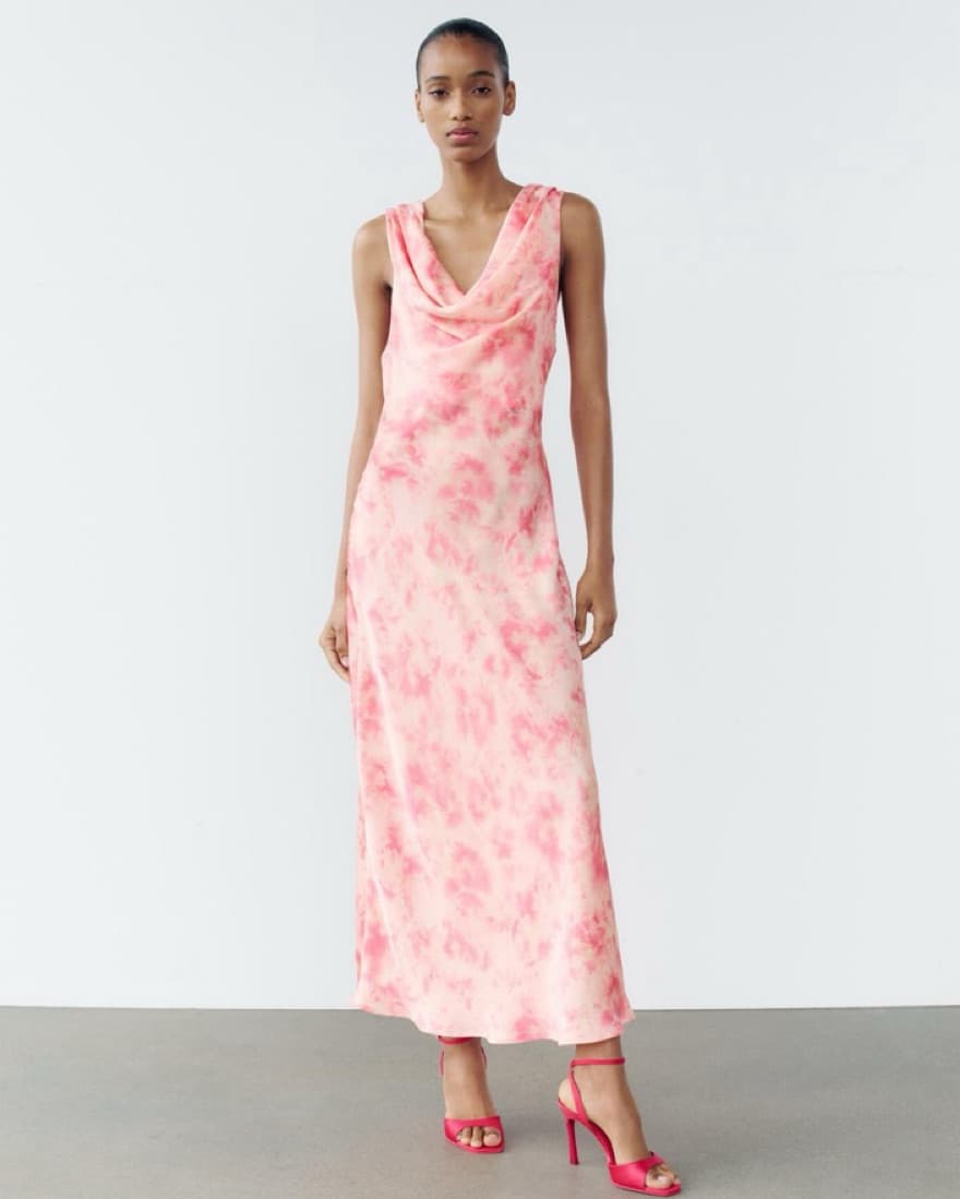 Baby Pink Silk Cowl-neck dress - Image 1