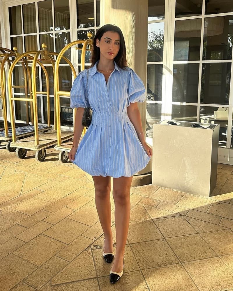 Striped Puff Sleeve Shirtdress - Image 2