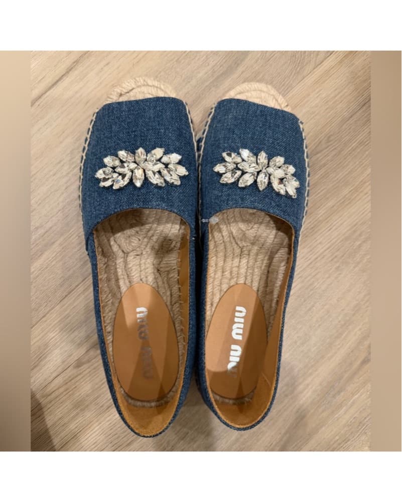 Miu Miu Denim Crystal Embellished Flats - Image 4