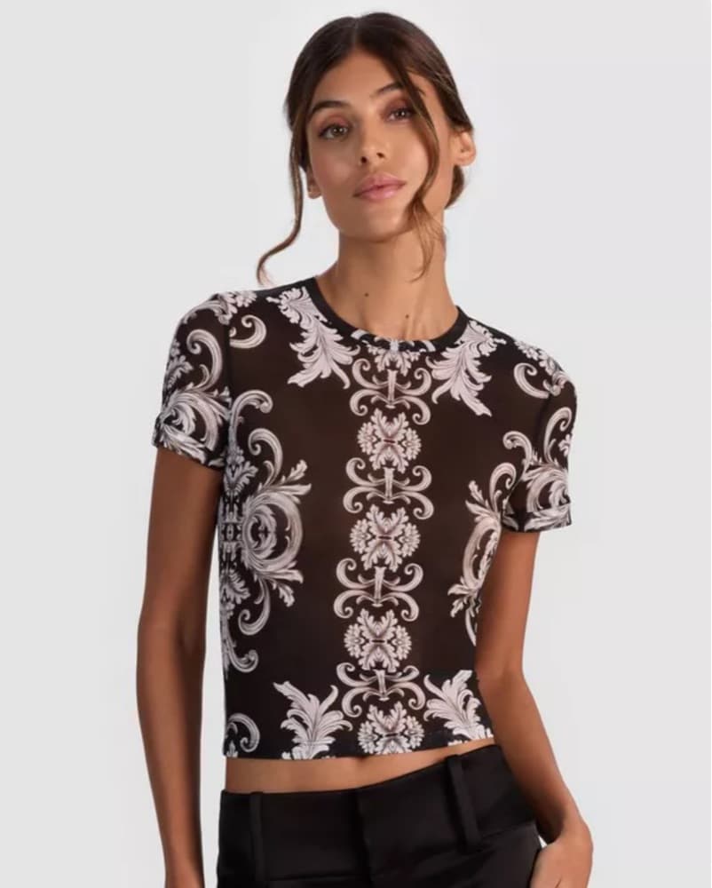 Alice & Olivia Floral Mesh Tee - Image 1