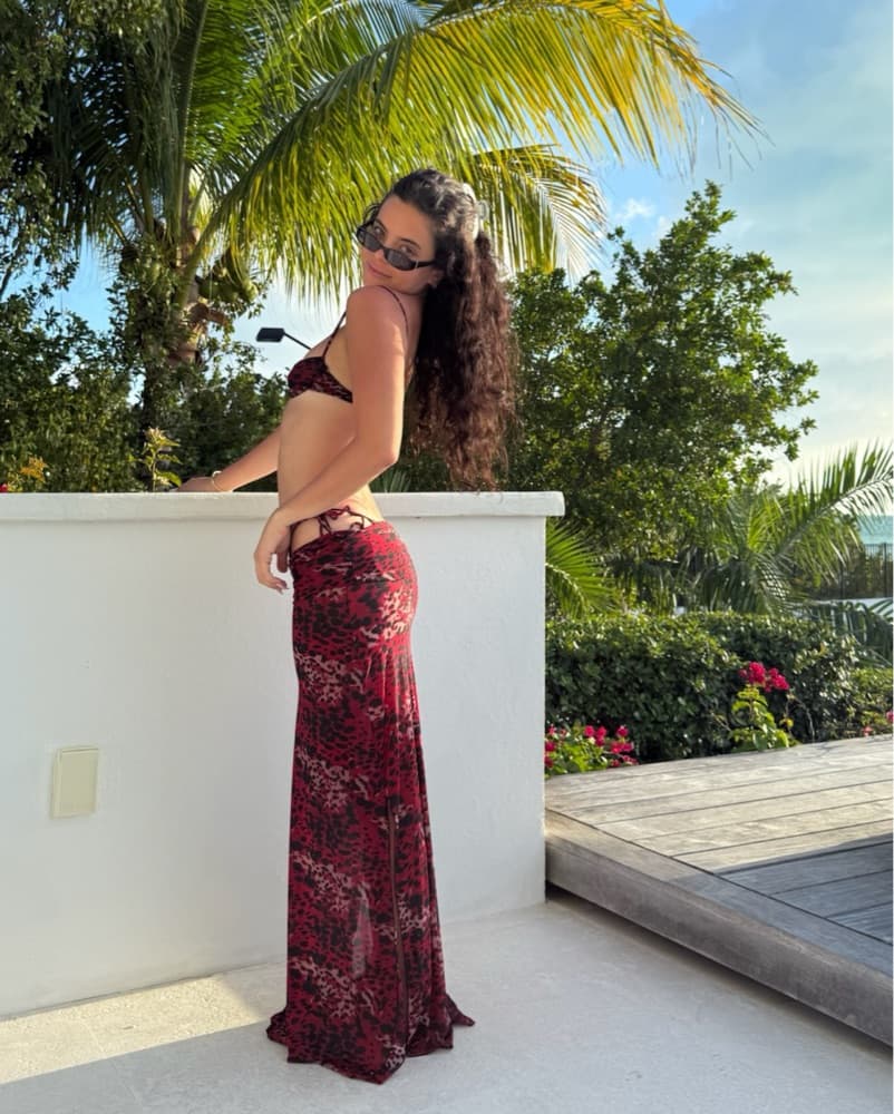 Indah Red Cheetah Bikini & Skirt Set  - Image 1