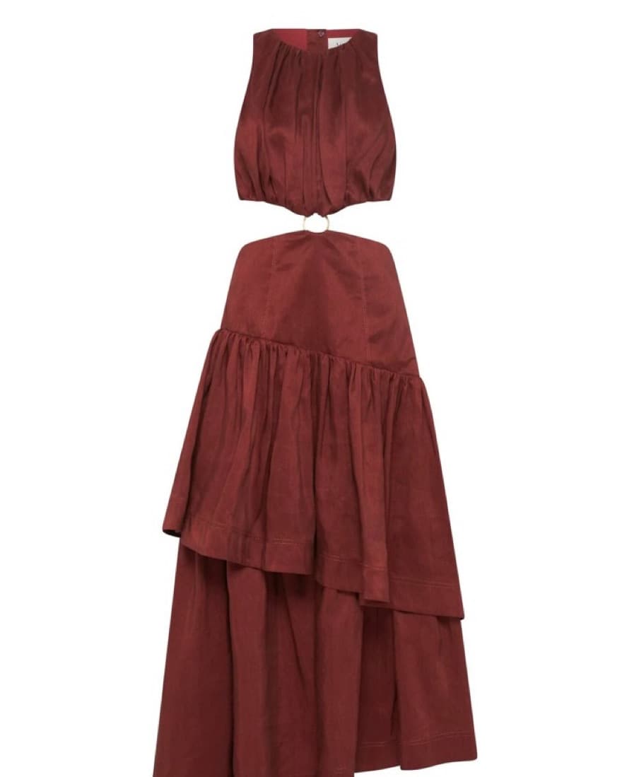 Aje Burgundy Cut Out Ruffle Dress - Image 4