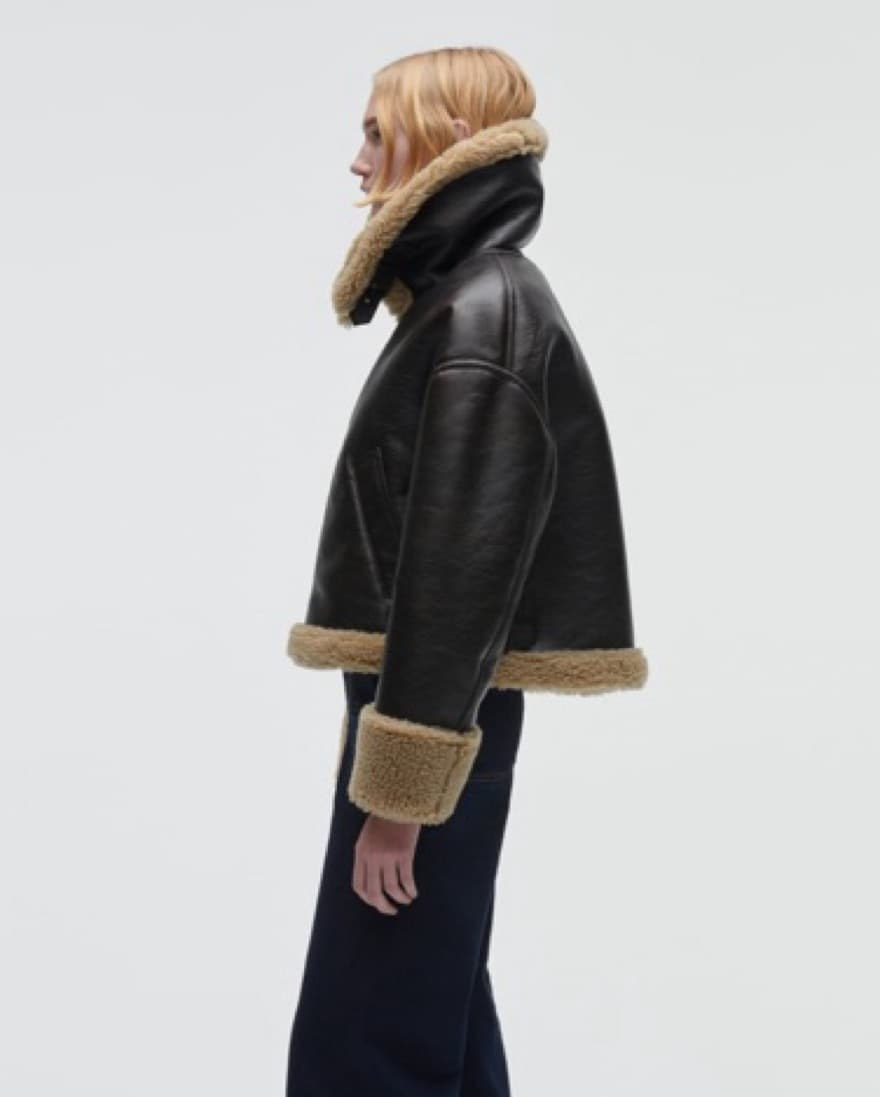 Zara Faux Brown Leather Fur Jacket - Image 3