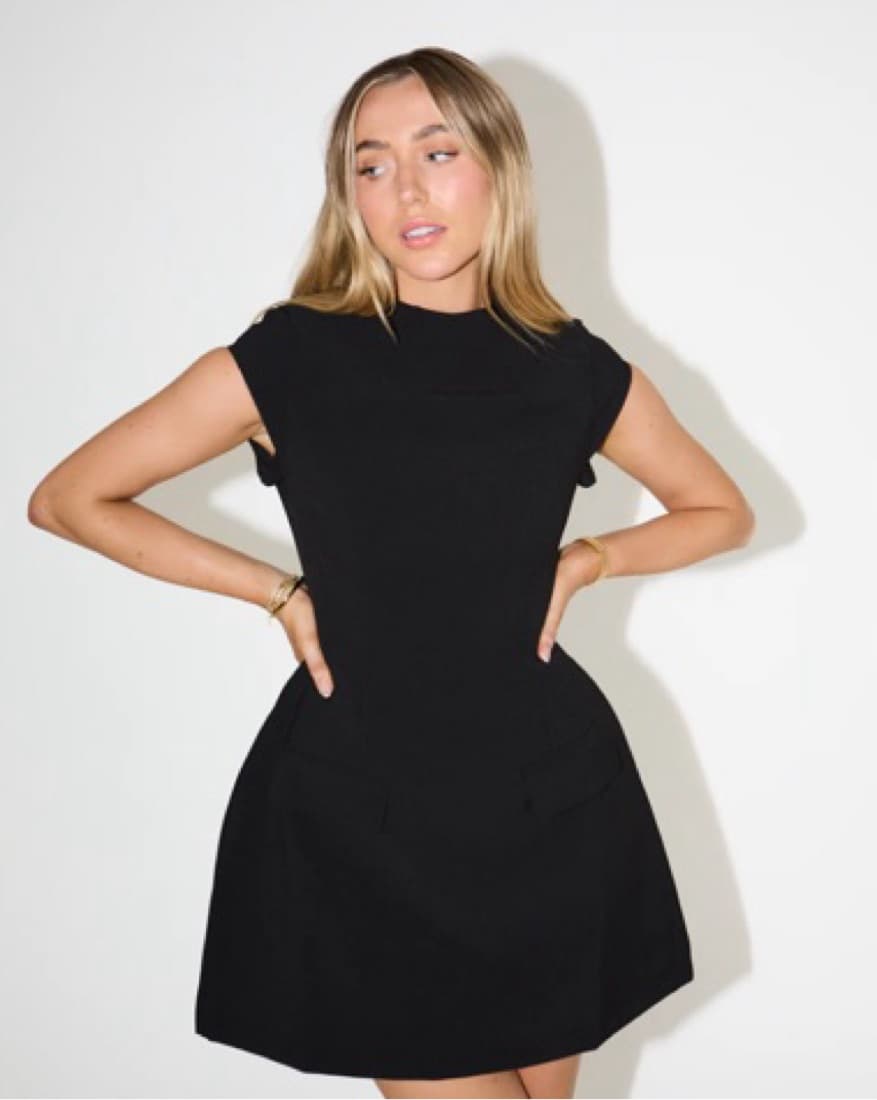 Black Structured Cap Sleeve Dress - Image 1
