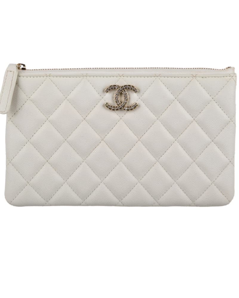 White Chanel Leather Pouch - Image 1