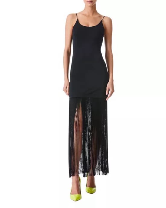 Sleek Black Fringe Maxi Dress - Image 3