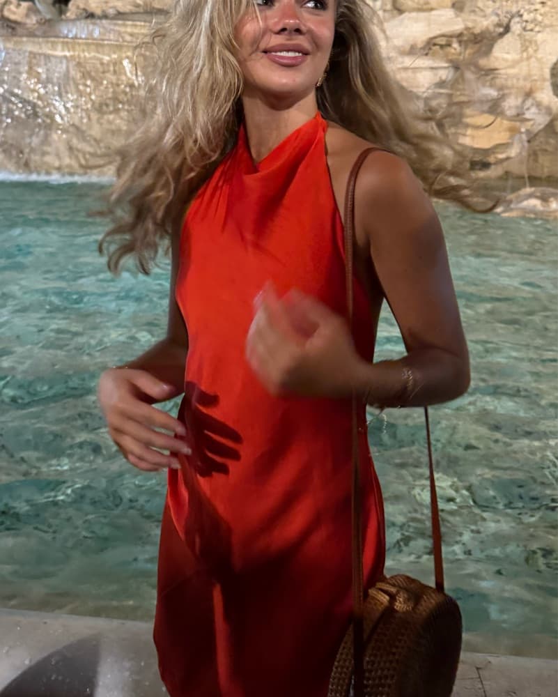 Vibrant Red Halter Dress - Image 1