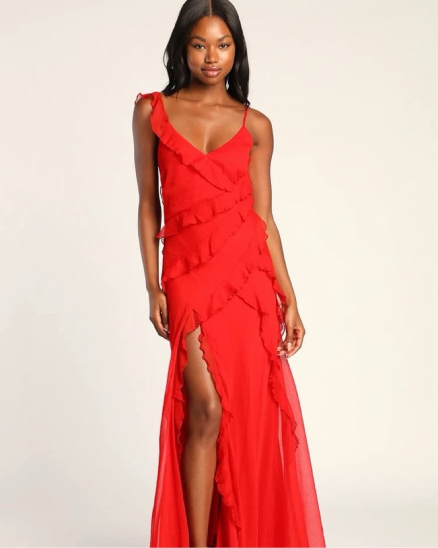 Lulus Red Ruffle Tier Dress - Image 1