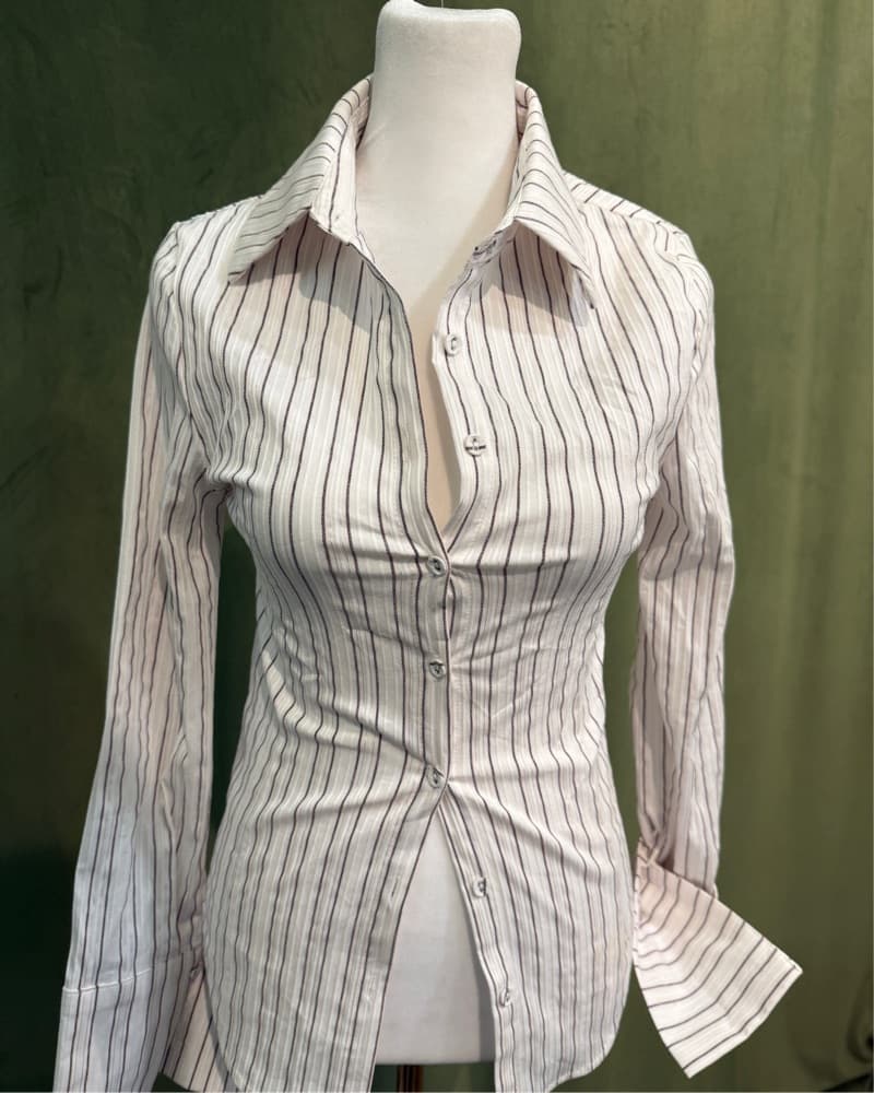 Crisp Striped Button-Up Blouse - Image 1