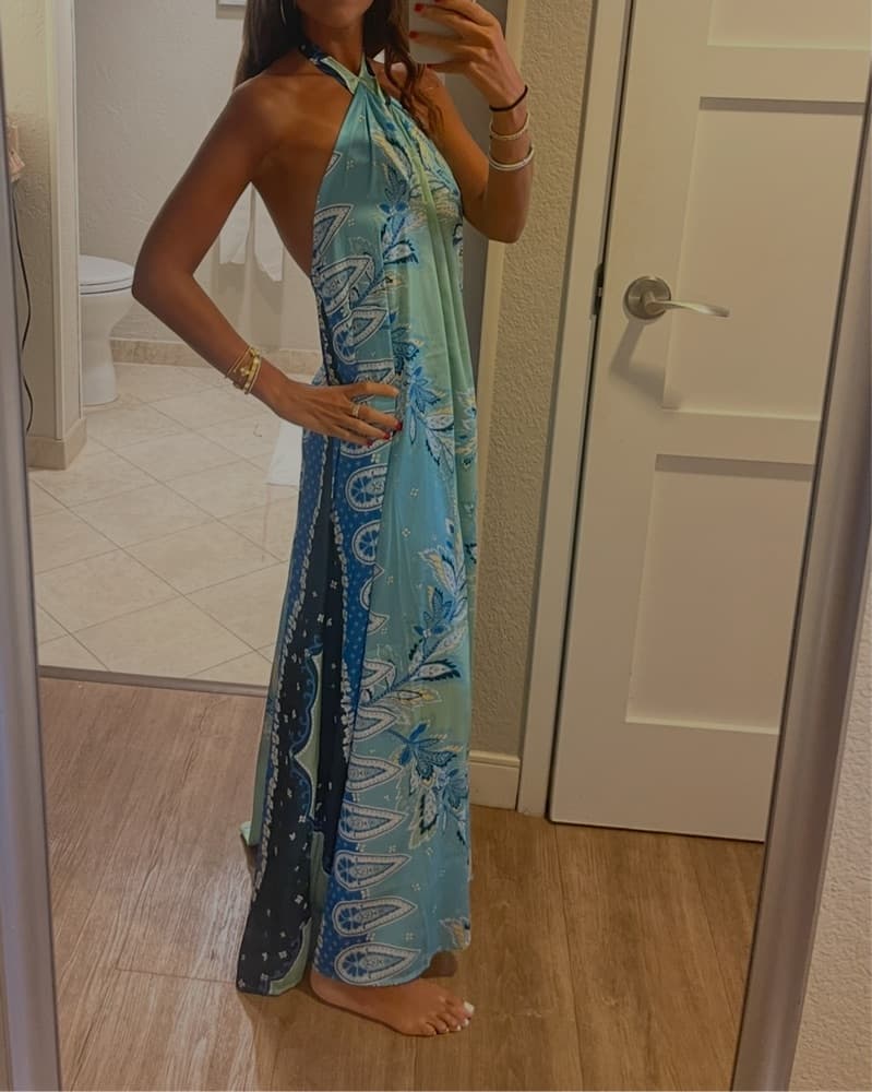 Vibrant Tropical Blue/ Teal Maxi Dress - Image 2