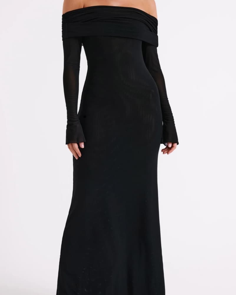 Off Shoulder Mesh Maxi Dress  - Image 1