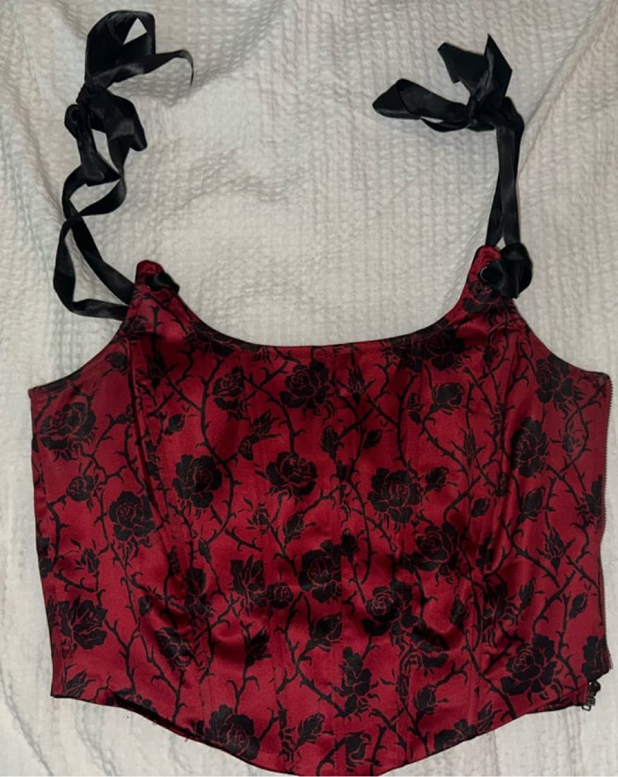 Red and Black floral Corset  - Image 1