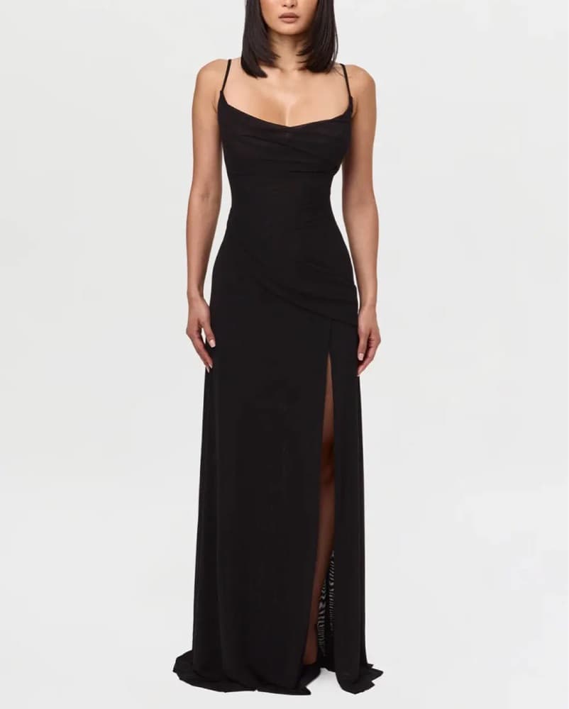 Naked Wardrobe Mesh Draped Maxi Dress - Image 1