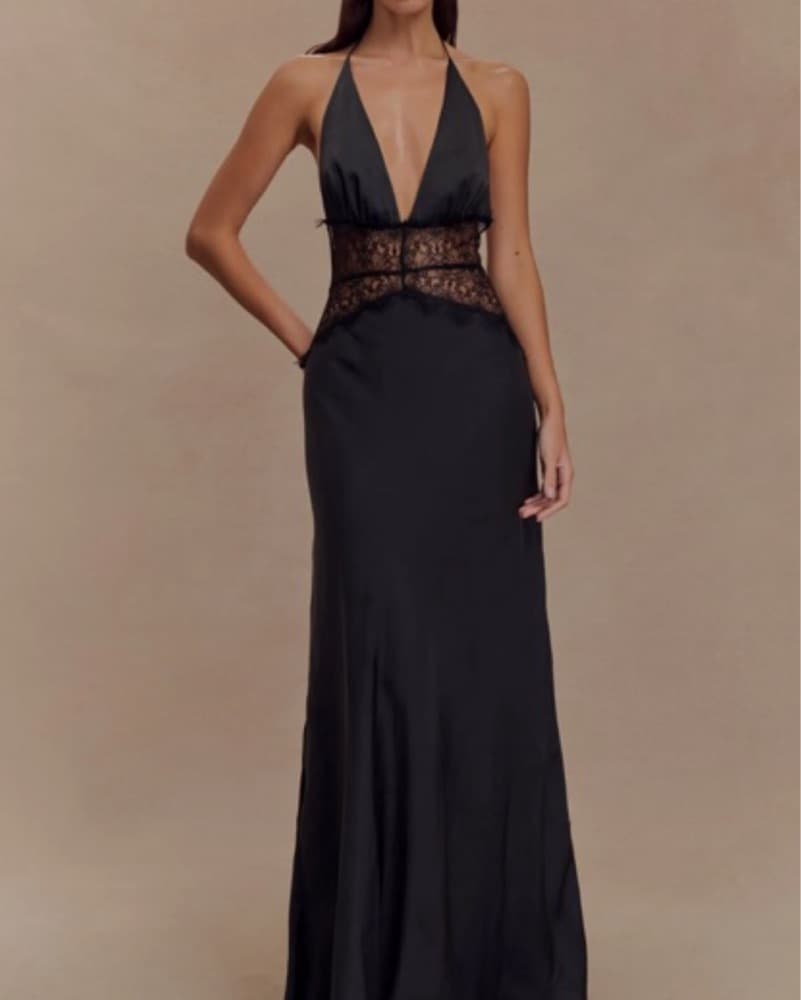 Dinah Dress Lace And Satin Maxi - black - Image 1
