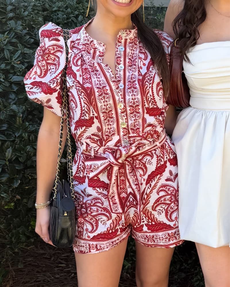 Farm Rio Red Tropical Cameo Romper - Image 1