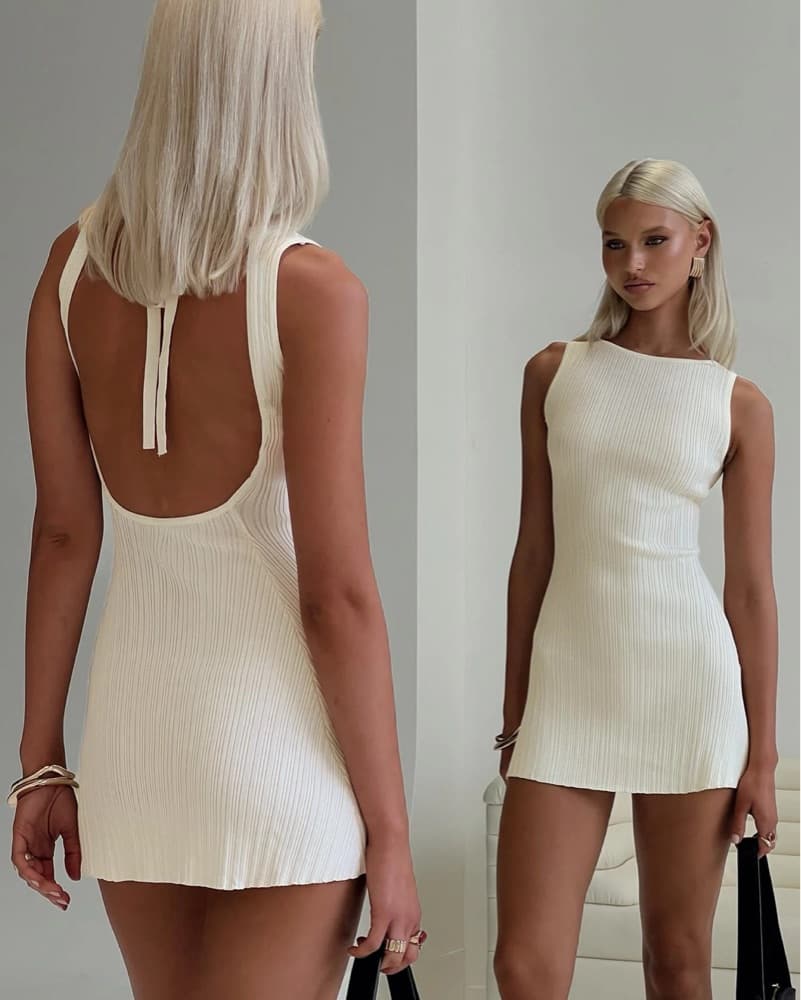 Cream Mini Dress Open Back - Image 1