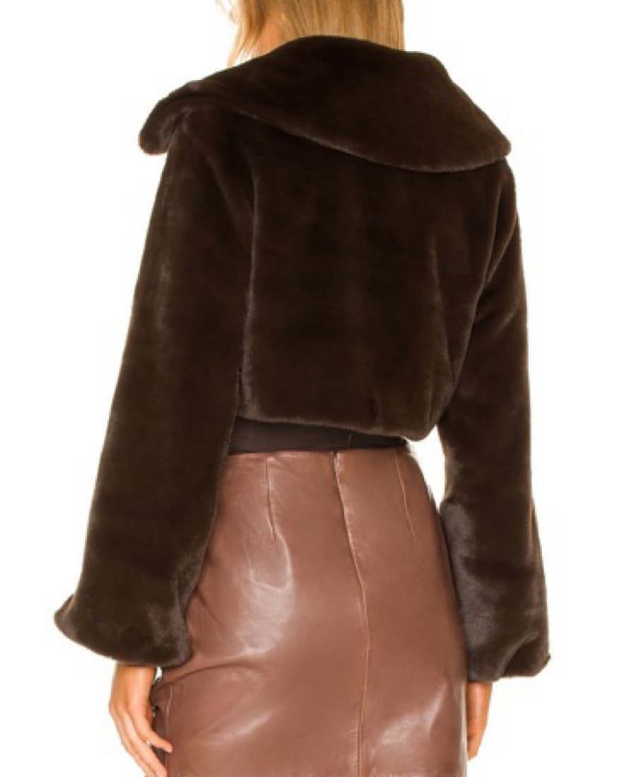 Brown Cropped Faux Fur Jacket - Image 3