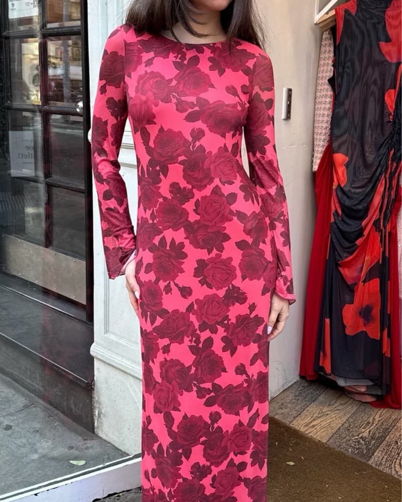Isalis Red Floral Maxi Dress - Image 2