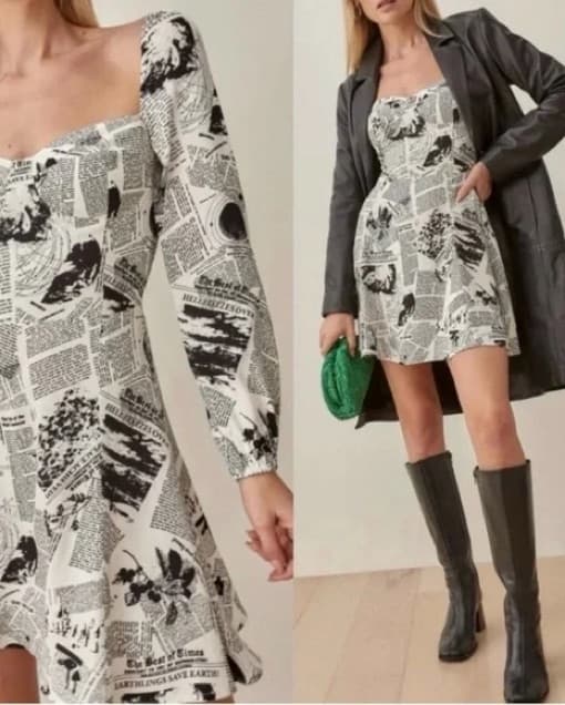 Reformation Newsprint Dress Size 4 - Image 3