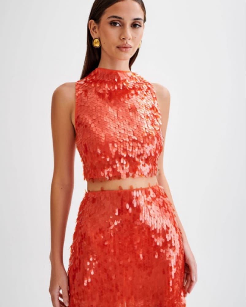Red Meshki Sequin Crop Top  - Image 1