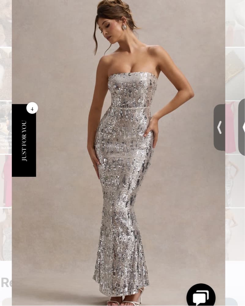 Silver Sequin Strapless Gown - Image 5