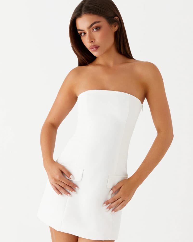 Sleek Strapless White Dress - Image 1