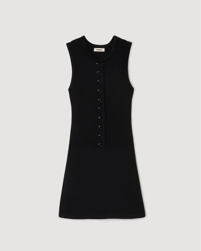 Sandro Ribbed Black Mini Dress - Image 4