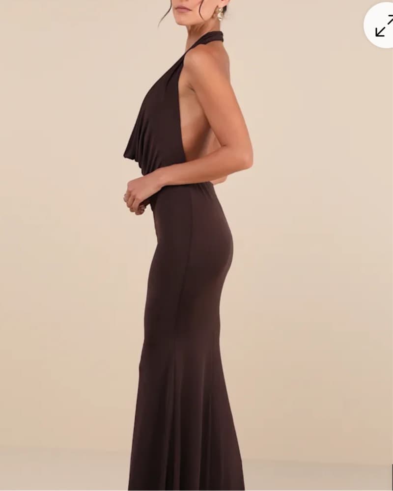 Brown Maxi Dress Halter Neck & Open Back - Image 2