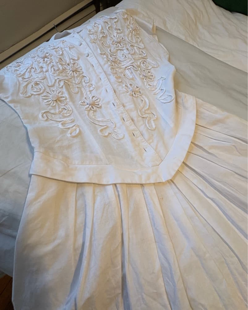 Vintage 70s DropWaist White Cotton Dress - Image 4