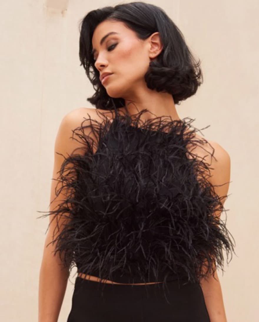 Cult Gaia Joey Ostrich Feather Black Top - Image 1