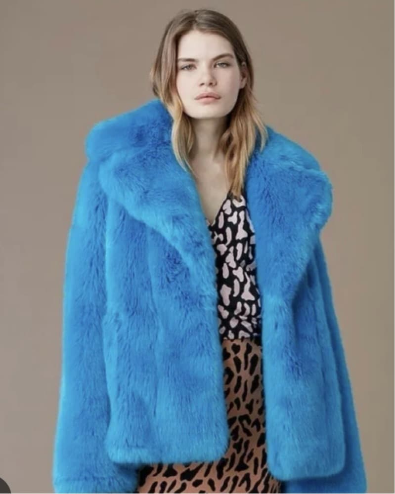 Faux Fur Oversized Jacket in Bold Blue - Image 1