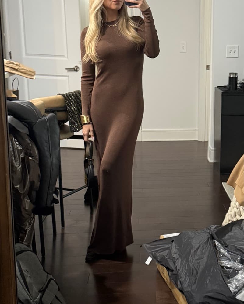 Brown metallic long Sleeve Maxi Dress - Image 1