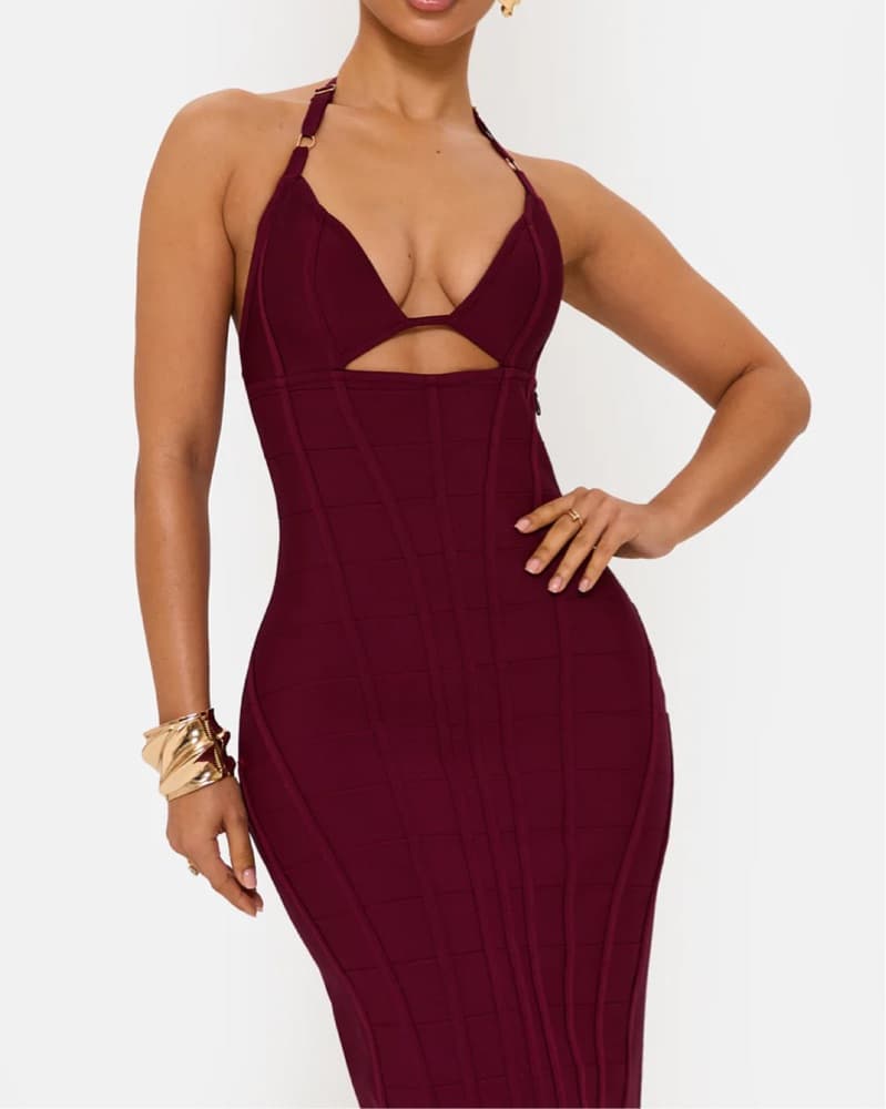 Stunning Burgundy Halter Maxi Dress - Image 5