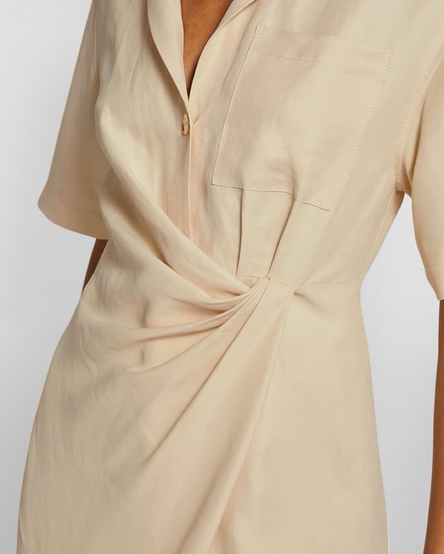 White Sandro Draped Twill Linen Dress - Image 5