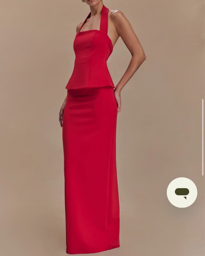 Meshki BERTIE Peplum Halter Dress- Ruby - Image 5