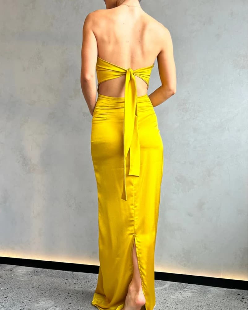 Vibrant Yellow Strapless Gown - Image 2