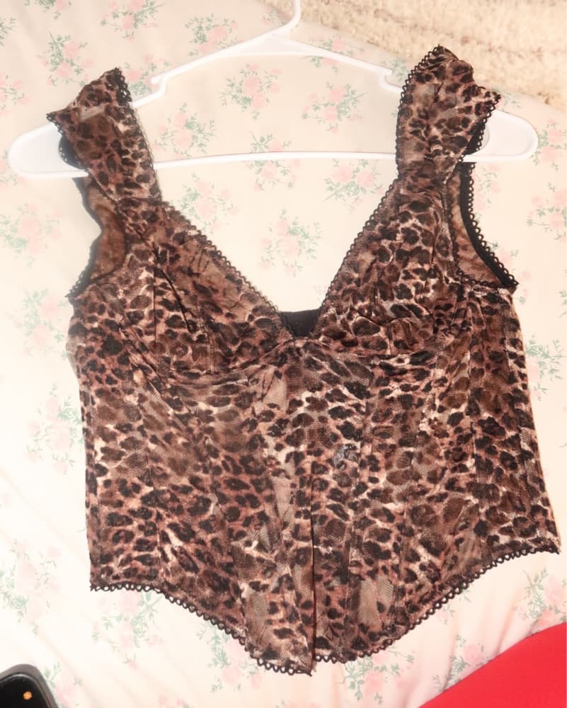 Chic Leopard Lace Trim Corset - Image 2