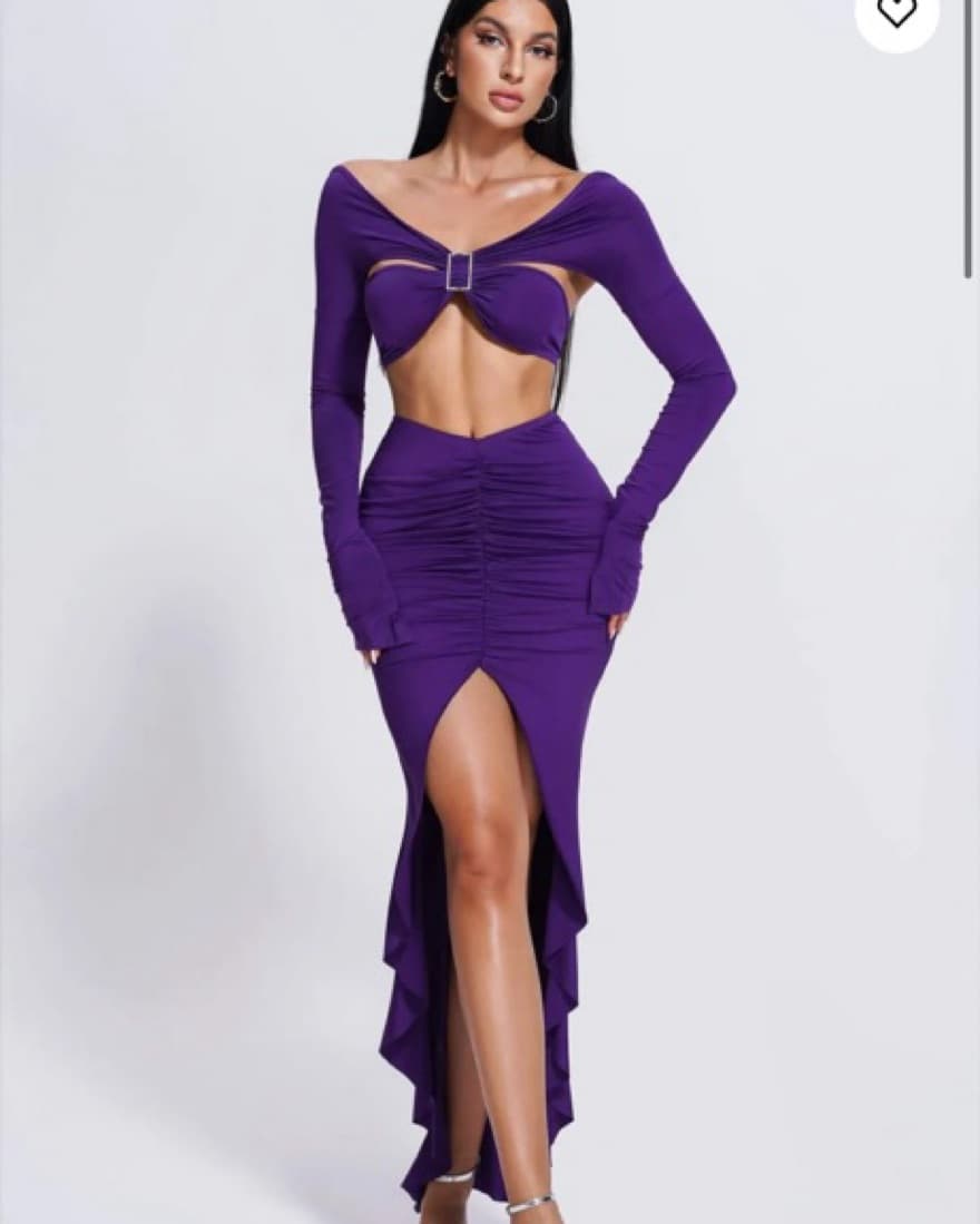 Purple Ruched Cutout Skirt Set - Image 1
