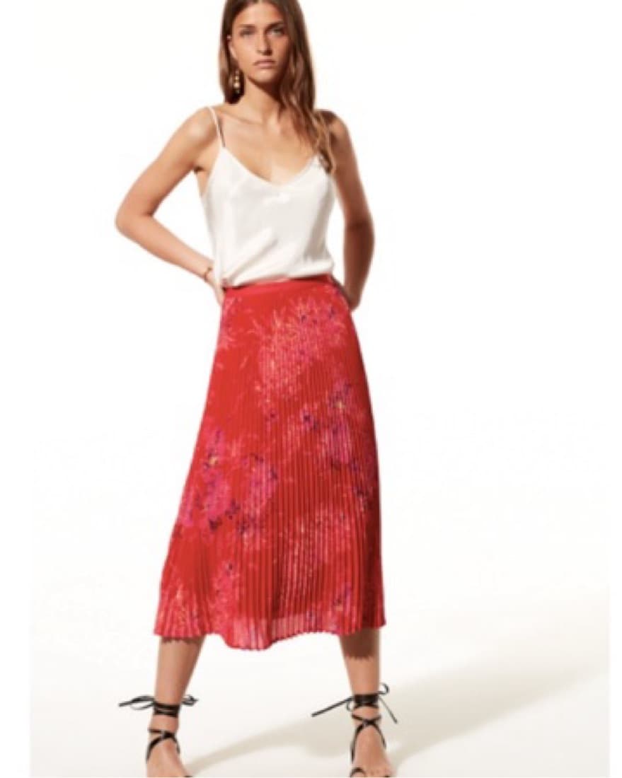 Aritzia Red Pleated Midi Skirt - Image 1